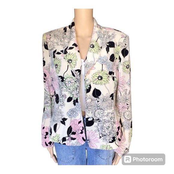 Amanda Smith Women’s Blazer Jacket Floral Multicolored Floral Size 14 100% Silk - Picture 1 of 10